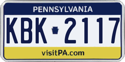 PA license plate KBK2117