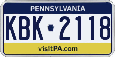 PA license plate KBK2118