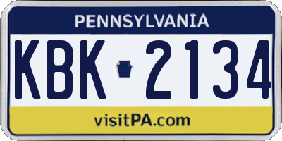 PA license plate KBK2134