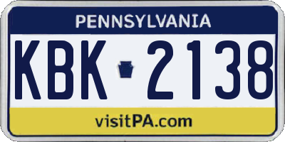 PA license plate KBK2138