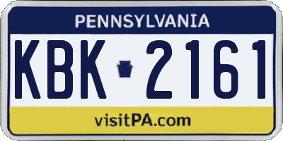 PA license plate KBK2161