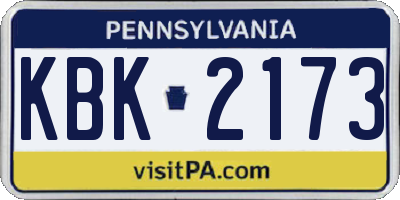 PA license plate KBK2173