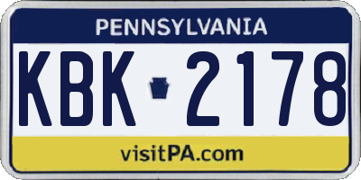 PA license plate KBK2178