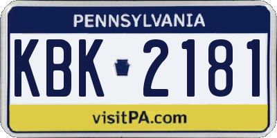 PA license plate KBK2181