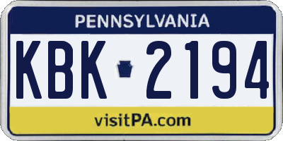 PA license plate KBK2194