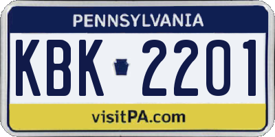 PA license plate KBK2201