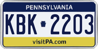 PA license plate KBK2203