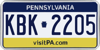 PA license plate KBK2205