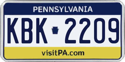 PA license plate KBK2209