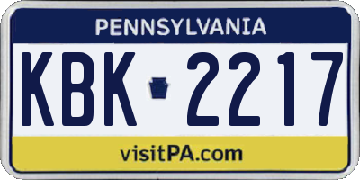 PA license plate KBK2217