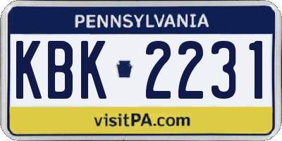 PA license plate KBK2231