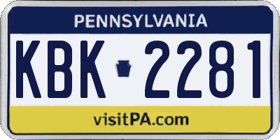 PA license plate KBK2281