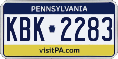 PA license plate KBK2283