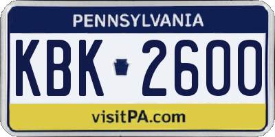 PA license plate KBK2600