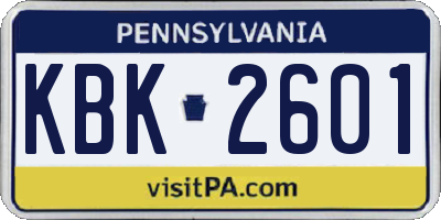 PA license plate KBK2601