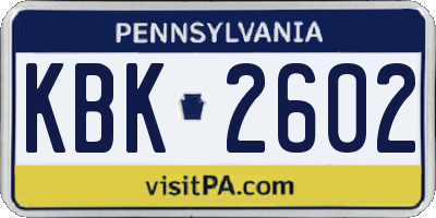 PA license plate KBK2602