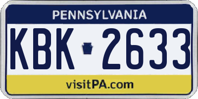 PA license plate KBK2633