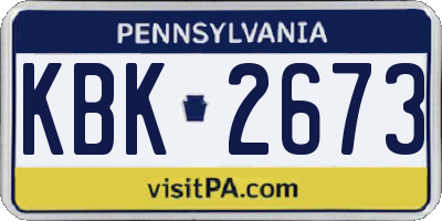 PA license plate KBK2673