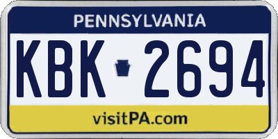 PA license plate KBK2694