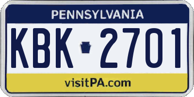 PA license plate KBK2701