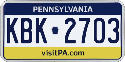 PA license plate KBK2703