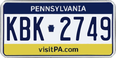 PA license plate KBK2749