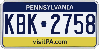 PA license plate KBK2758