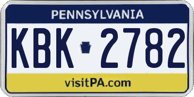 PA license plate KBK2782
