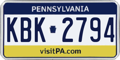 PA license plate KBK2794