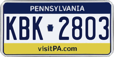 PA license plate KBK2803