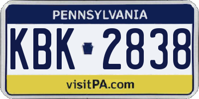 PA license plate KBK2838