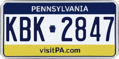 PA license plate KBK2847