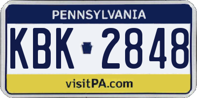 PA license plate KBK2848