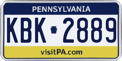 PA license plate KBK2889