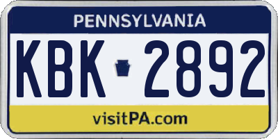 PA license plate KBK2892