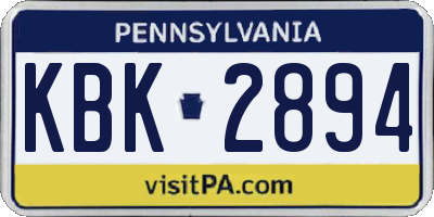 PA license plate KBK2894