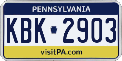 PA license plate KBK2903
