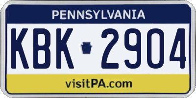 PA license plate KBK2904