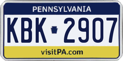 PA license plate KBK2907