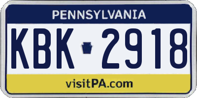 PA license plate KBK2918