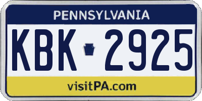 PA license plate KBK2925