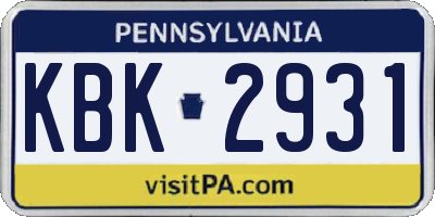 PA license plate KBK2931