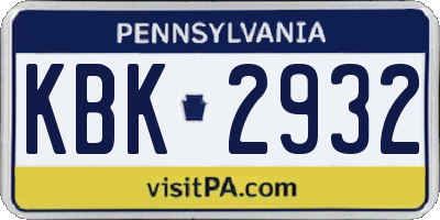 PA license plate KBK2932