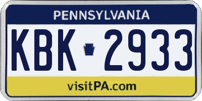 PA license plate KBK2933