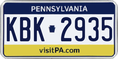 PA license plate KBK2935