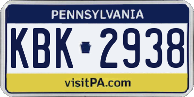 PA license plate KBK2938