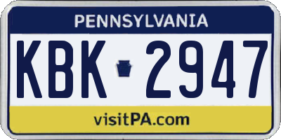 PA license plate KBK2947