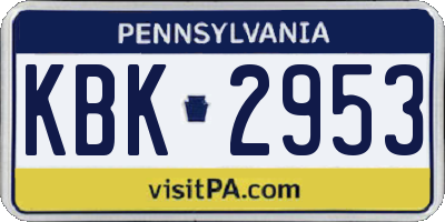 PA license plate KBK2953