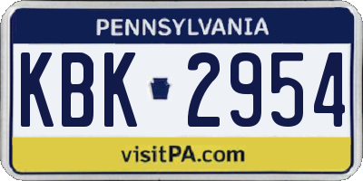 PA license plate KBK2954