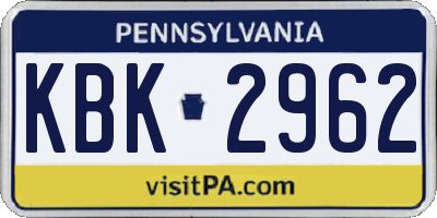 PA license plate KBK2962